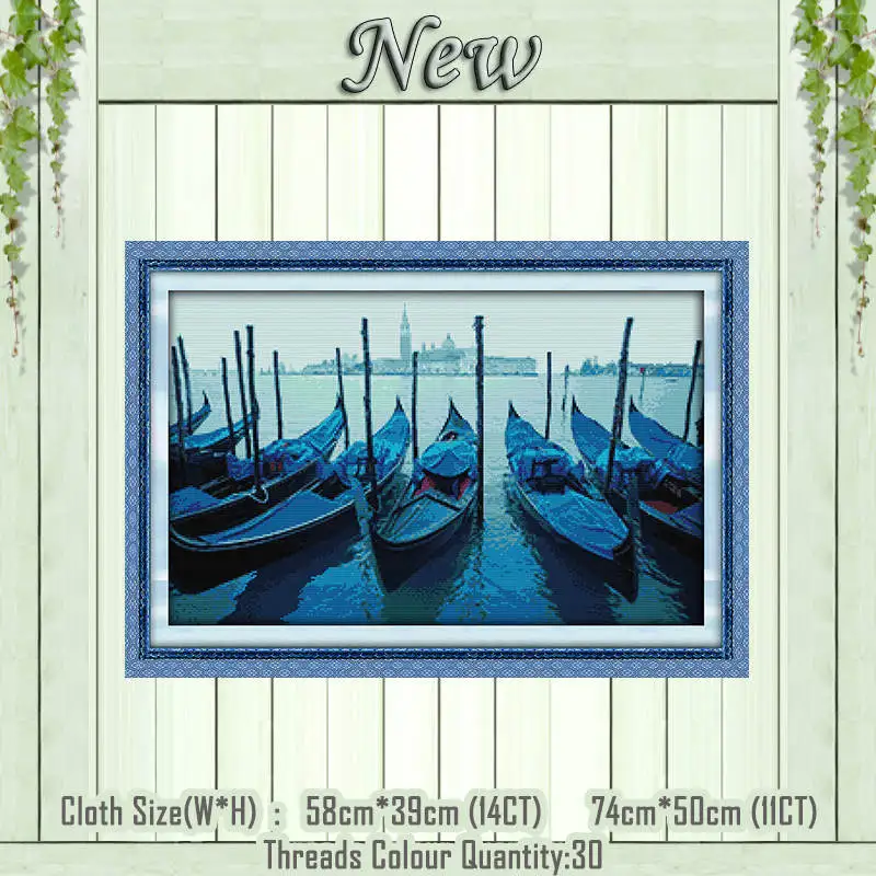 Обычная парусная лодка морской пейзаж живопись Счетный принт на холсте DMC 11CT 14CT наборы для вышивки крестом Набор для вышивания - Цвет: Venice boats