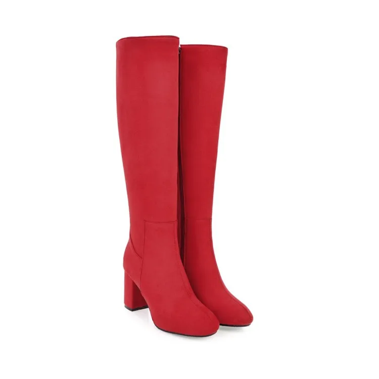 MAZIAO/ г. Сапоги до колена зимняя женская обувь элегантные сапоги модные женские высокие сапоги на квадратном высоком каблуке с молнией размеры 32-45 - Цвет: Красный