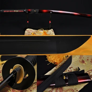 

1060 FULL TANG HANDMADE JAPANESE SAMURAI SWORD KATANA BLACK OIL QUENCHED STEEL SHARP Hard wooden genuine rayskin tsuka custom