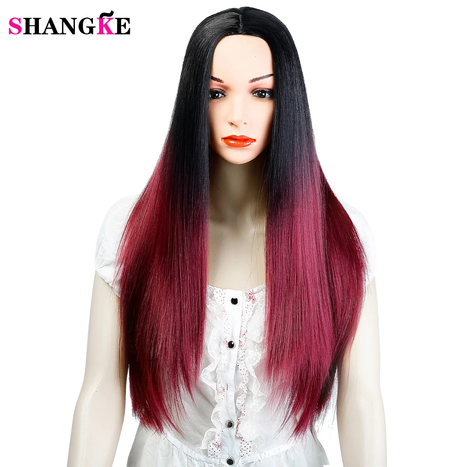 SHANGK To Red Hair Straight Long Wigs Synthetic Hair Heat Resistant