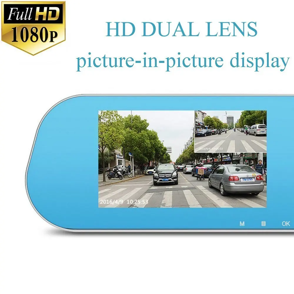 Podofo 4.3 Inch Car Rear View Mirror Dash Cam Auto Video Recorder Registrator Camcorder Dashcam with Dual Lens Car Camera Dvrs