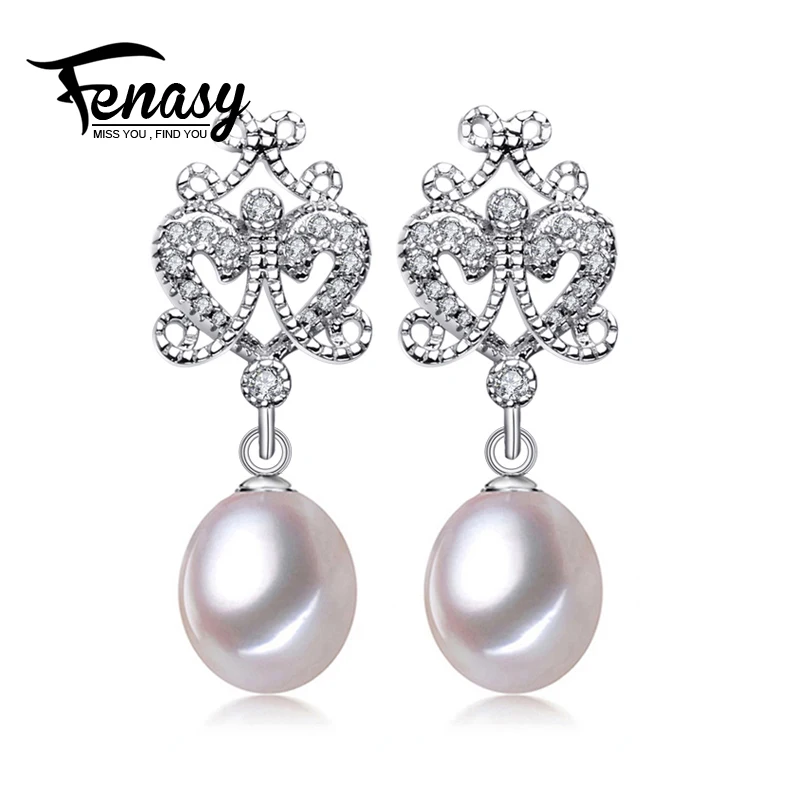 

FENASY natural pearl earrings palace style ethnic 925 sterling silver earrings for women stud earrings fashion pearl jewelry