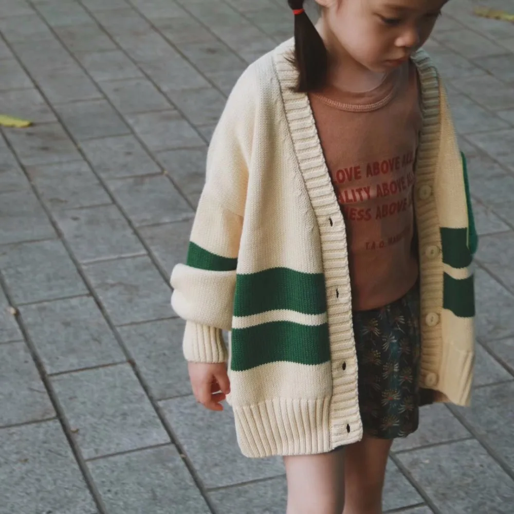 Spring Autumn Boys Girl Cardigan Kids Baby Knitted Sweater Green Striped Girls Sweater Spring Autumn Boys Girl Cardigan Kids Baby Knitted Sweater Green Striped Girls Sweater
