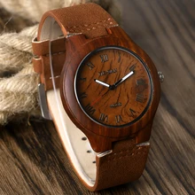 Roman Femmes Hommes Quartz Montre-Bracelet Bambou Véritable Bracelet En Cuir Chiffres Romains Nature Bois Cas Conception De Mode Montres Cadeau
