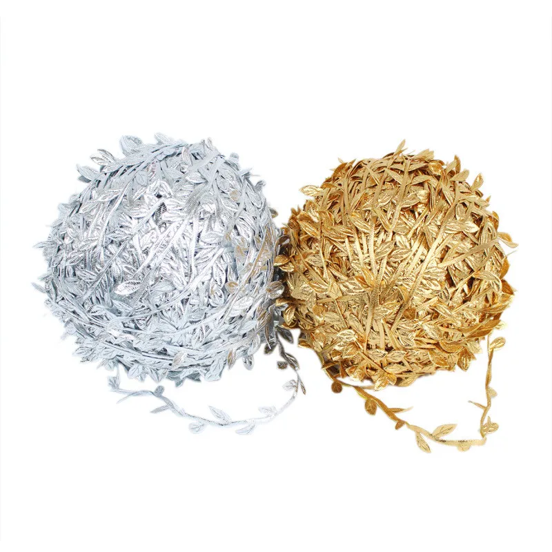 1 Pcs 10m DIY Leaf-shaped Rattan Artificial Flower Wreath Wedding Decoration Craft Fake Flower Golden Party Adornment Home Decor