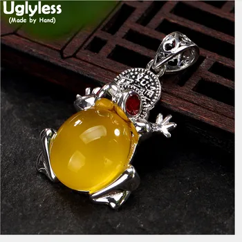 

Uglyless Real 925 Silver Toad Frog Pendants Necklaces NO Chains Colorful Chalcedony Jewelry Sets Animal Rings Bracelets Earrings