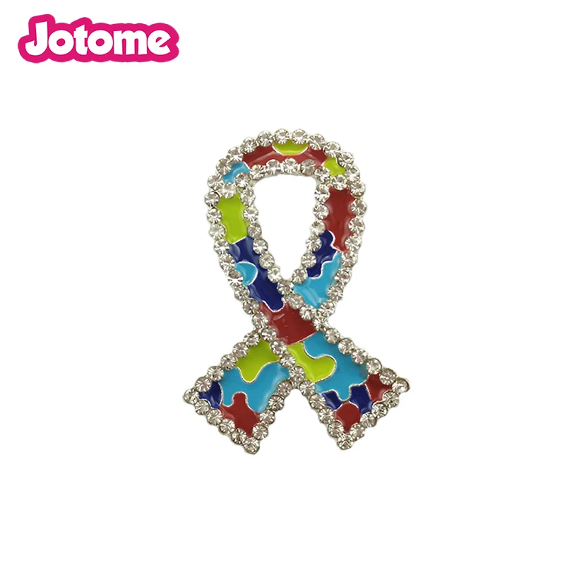 

35mm Enamel Colorful Autism Ribbon Flat back Brooch