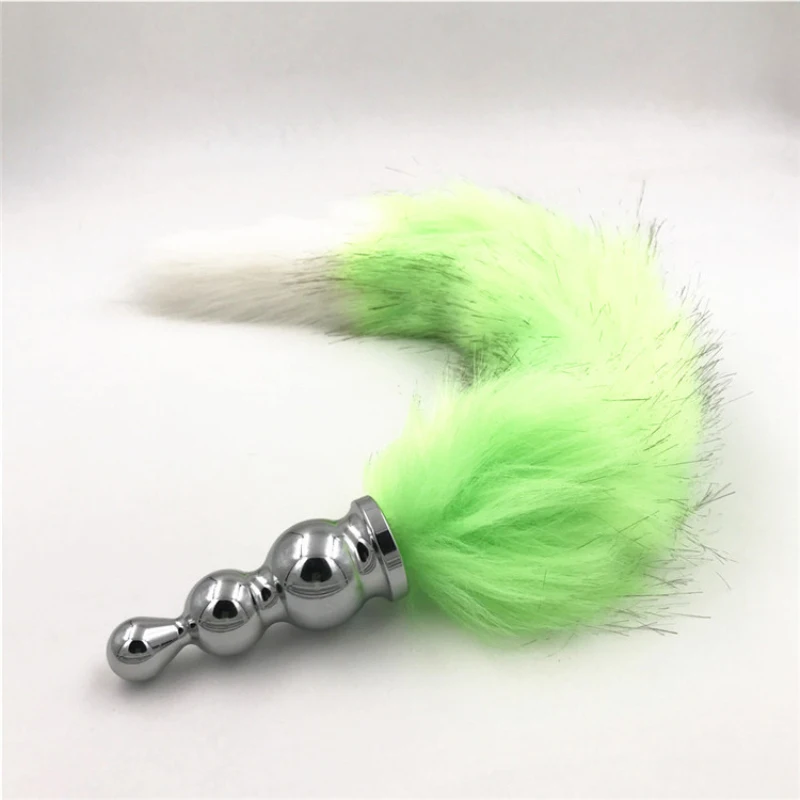 3 Size Stainless Steel Anal Plug Fox Tail Anal Beads Green -3702