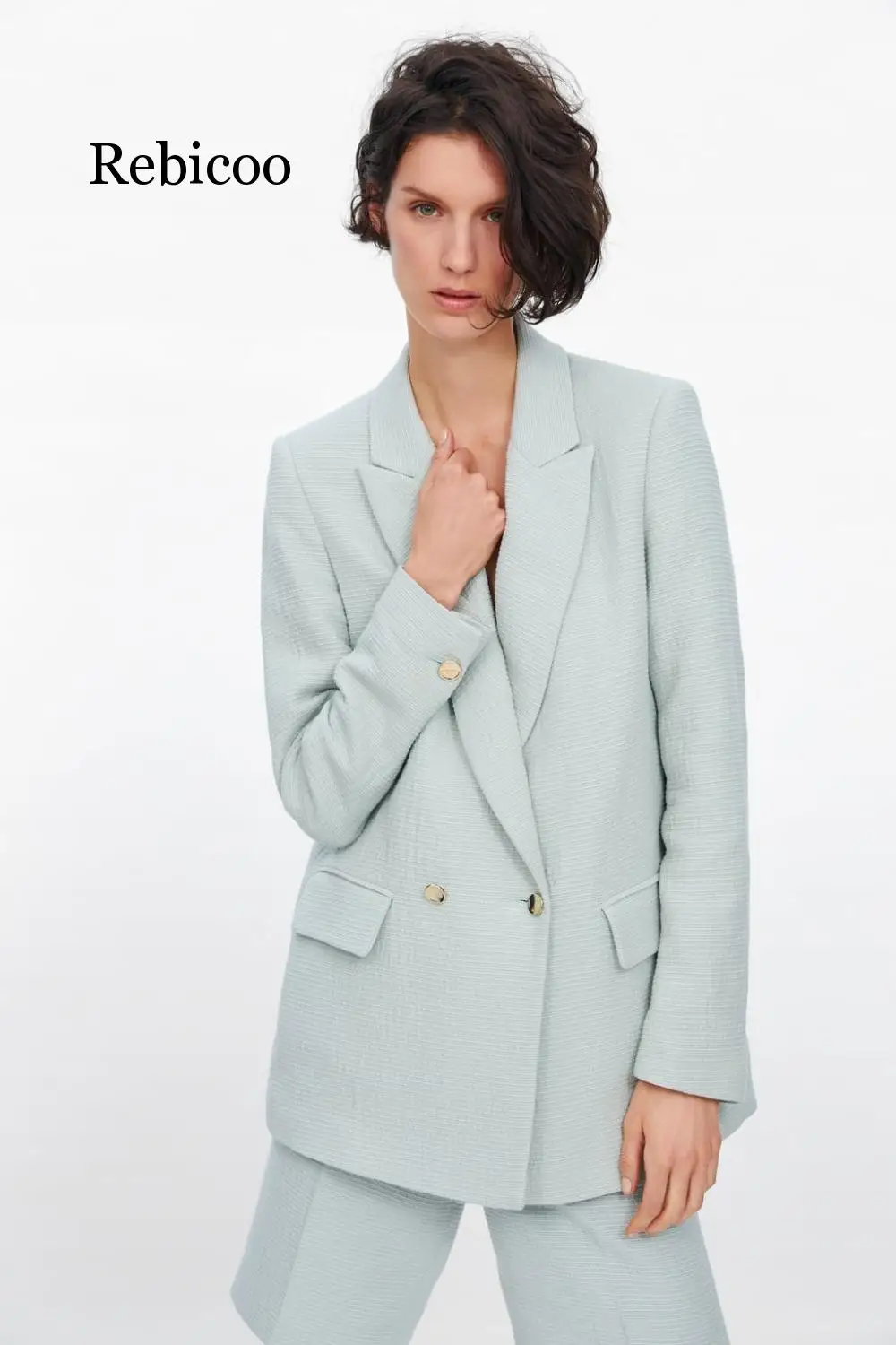 Solid color suit collar long sleeve double-breasted suit suit female jacket