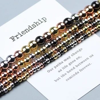 

WLYeeS Rose Gold/Silver Round Copper Beads 3 4 5 6 8mm Spacer Ball Charm Loose beads women handwork Bracelet Jewelry making DIY