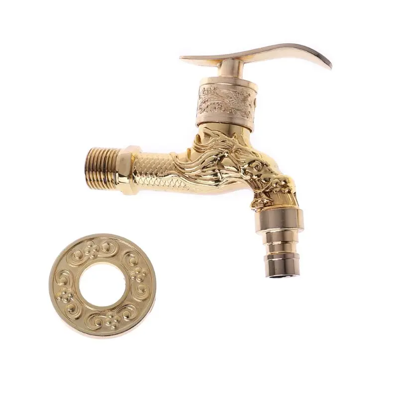 

New Wall Mounted Antique European Water Tap Carved Golden Decorative Garden Faucet Zinc alloy Golden Kitchen Bathroom Water Tap