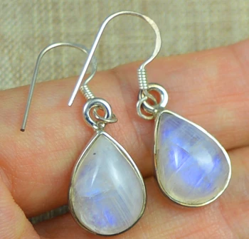 

Lovegem Genuine Rainbow Moonstone EARRINGS 925 Sterling Silver, 30 mm, AE0185
