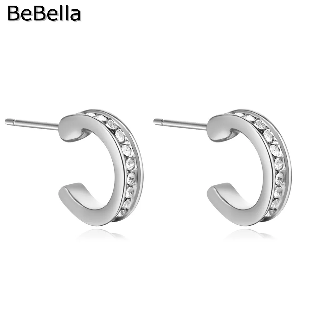 

BeBella trendy circle arc stud earrings with Czech crystals original fashion jewelry for women girl girlfriend wedding gift 2018