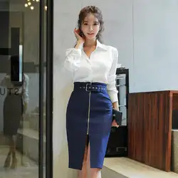Новый корейский стиль, Женский комплект из двух предметов, белая рубашка с длинными рукавами и сексуальная юбка-карандаш, Модный