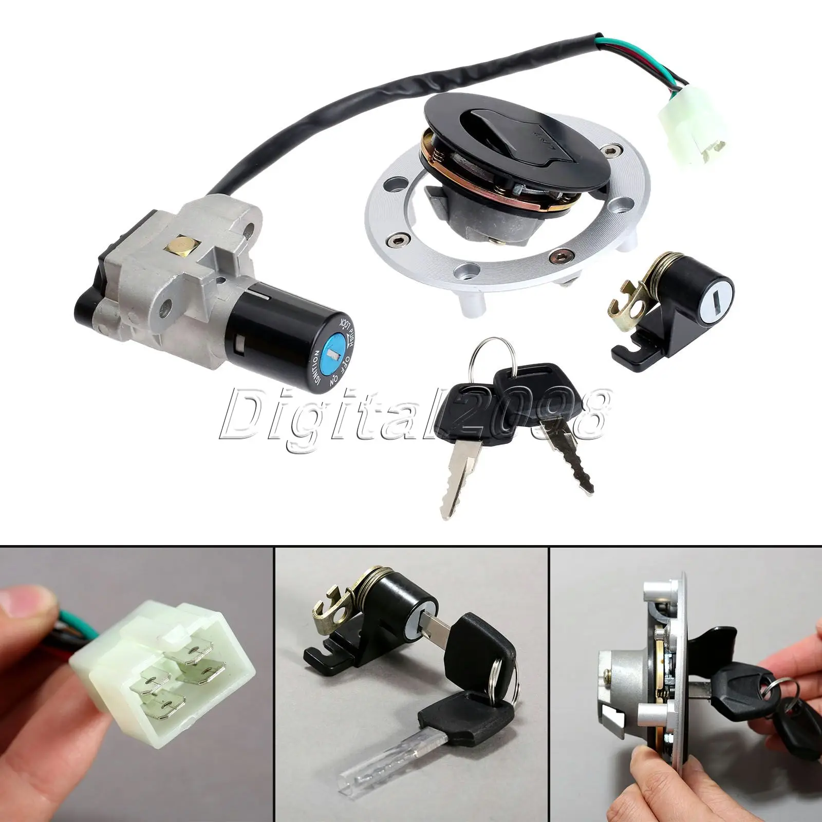 Motorcycle Aluminum Ignition Switch Lock Seat Fuel Gas Cap Cover for Suzuki GSXR600 GSXR750 TL1000R TL1000S Parts | Автомобили и