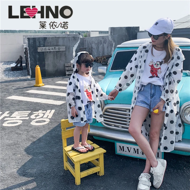 

LEHNO Mother and Kids Women's 2019 Summer New Korean Girls Big Wave Dot Sun Protection Clothes Mother Daughter Matching clothes