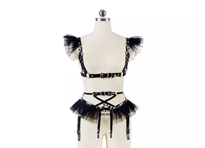1 set black Лолита косплей костюм сексуальный Harajuku кожа Эластичный подвязки ремни шифон сетки талии подвязки жгут для платья костюм - Цвет: 1 set black