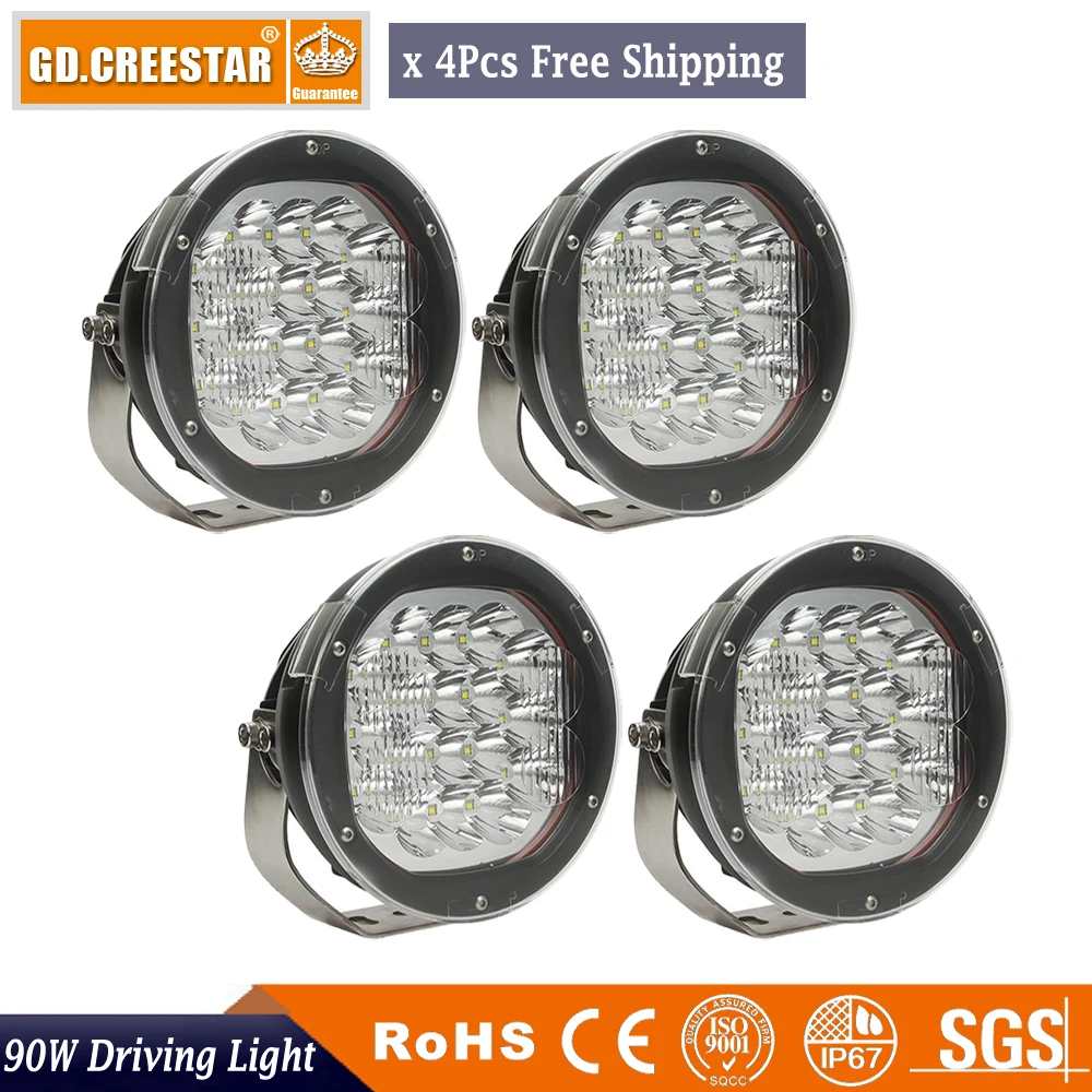 90W 7inch Round LED offroad lights Black Red SPOT Flood LED Drive