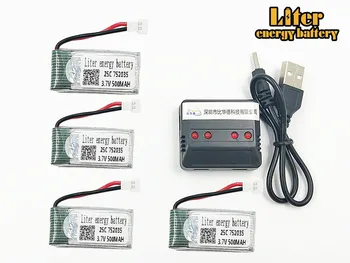 

X4 F180 JXD385 rc Helicopter Lipo battery 3.7V 500mAh 752035 with 5in1 Charger for rc drones/quadcopter 25c