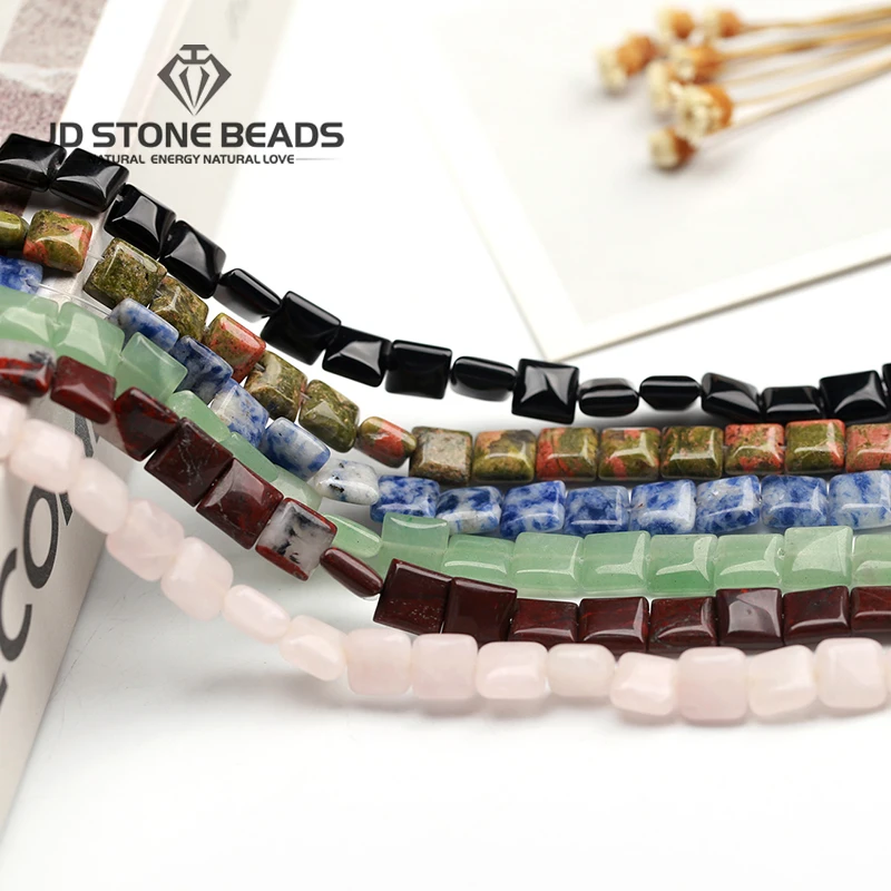 

Natural Agates Amazonite Unakite Square Shape Stone Loose Spacer Beads For Jewelry Making DIY Bracelet Necklace 8*8mm 15" Strand
