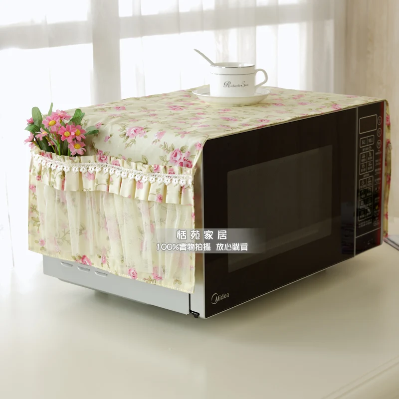 Florid Microwave Oven Cover Cloth Rustic Dust Lace Pocket Design Cotton Two Color Options Free Shipping |