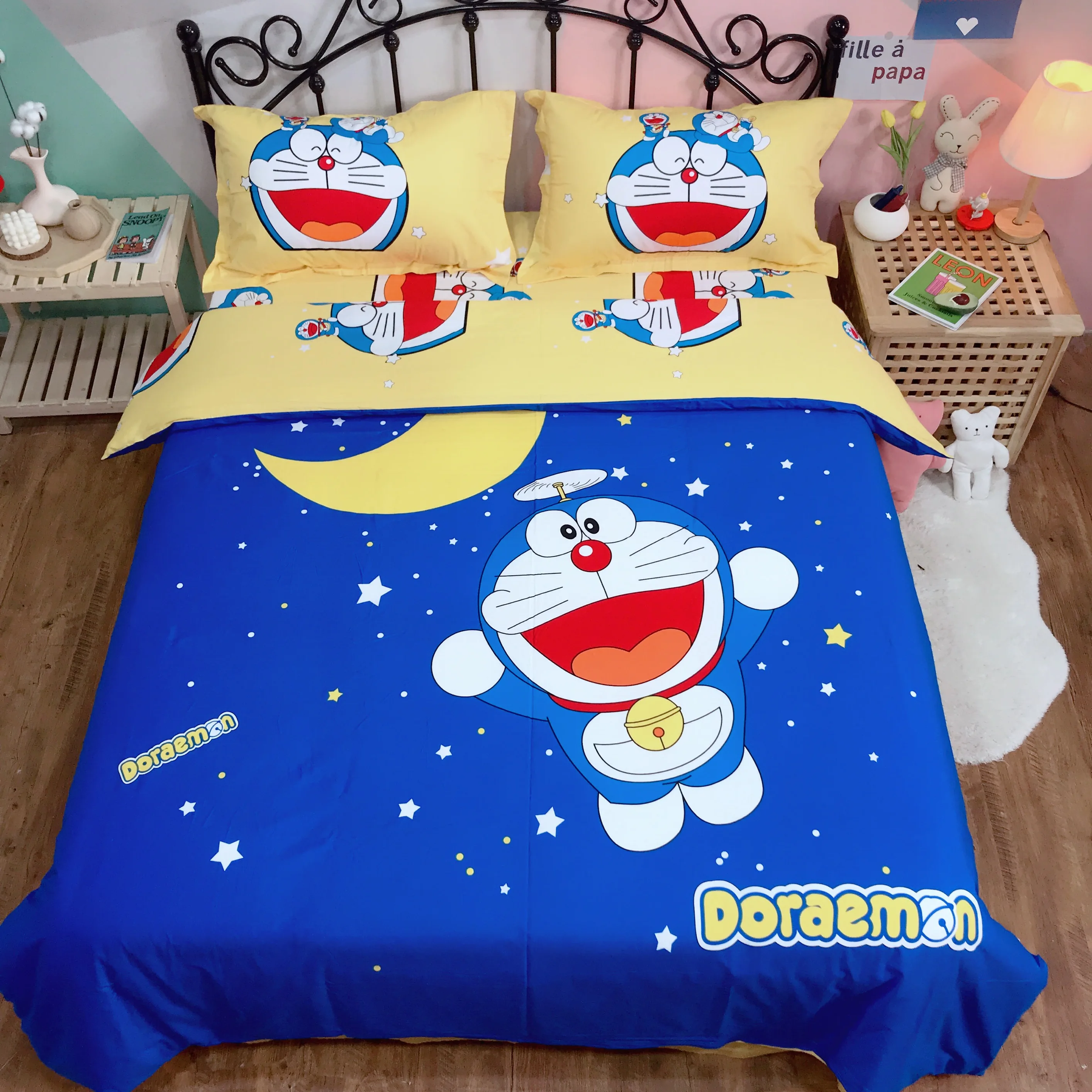 Kawaii Doraemon 3D Cartoon Duvet Cover Bed Sheet