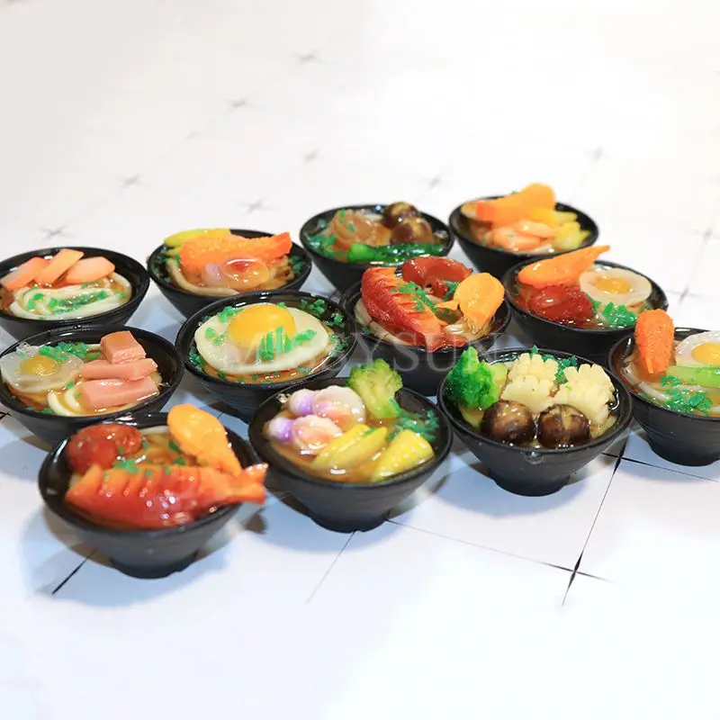 2PCS 1/6 Scale Miniature Japanese Seafood Noodles Pretend Food for Doll Accessories