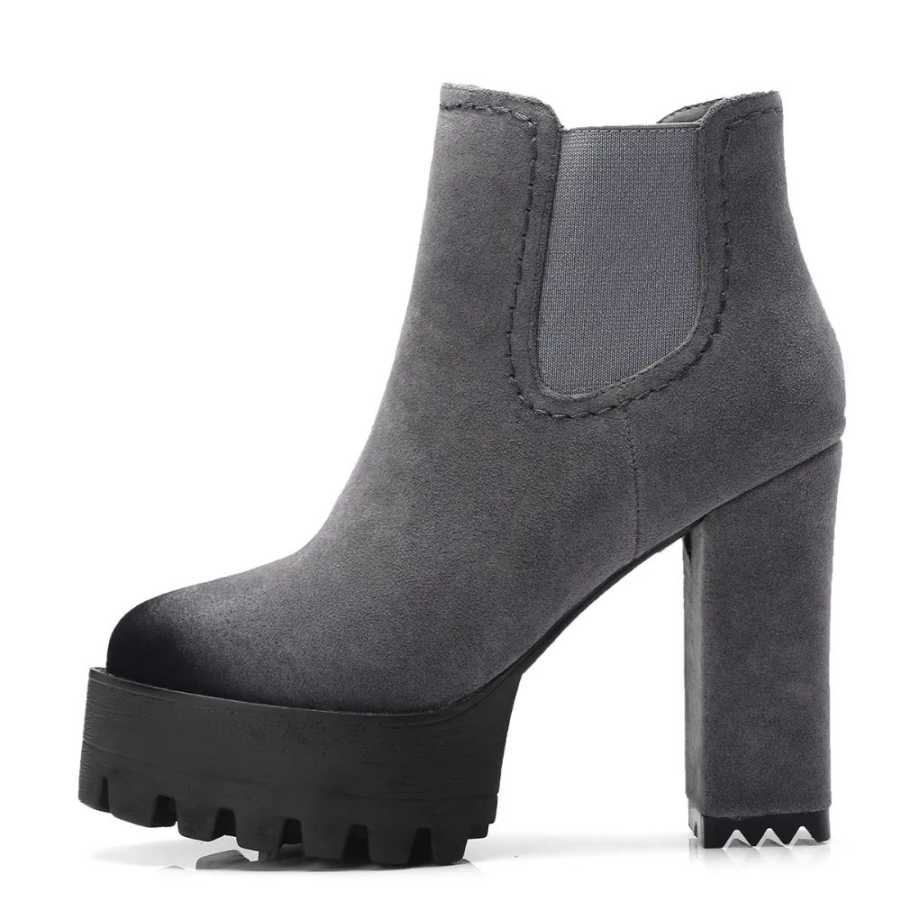 grey chunky heel boots