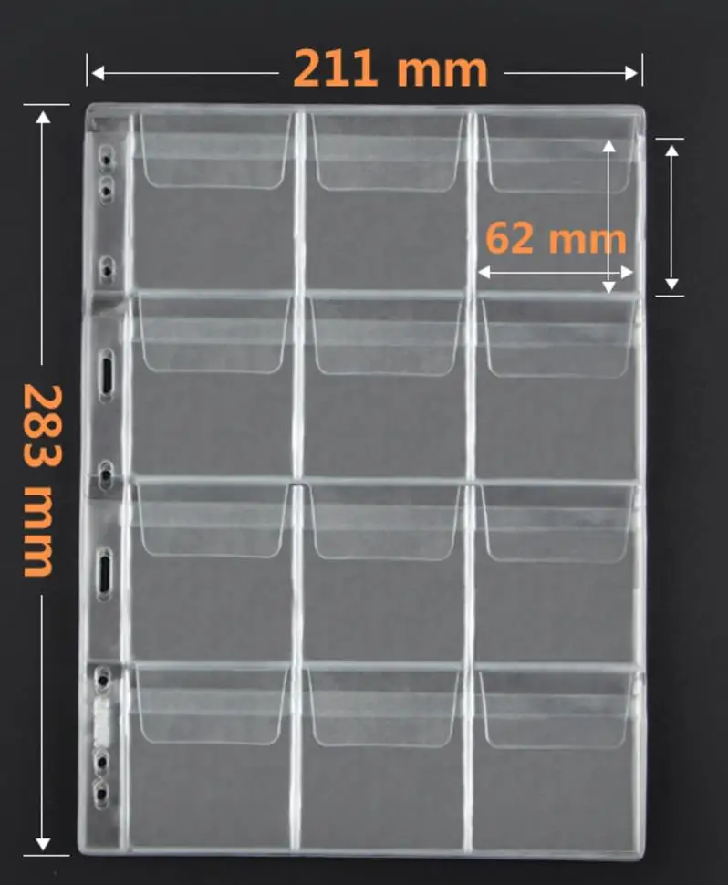 PCCB страницы альбома 10 шт для Золотая монета с отрывными листами Лист 12/20/30/35/42 карманы 3/7/9 отверстие коллекция монет 210/280 204/252 160/196 мм - Цвет: 12 coin 62mm 9hole