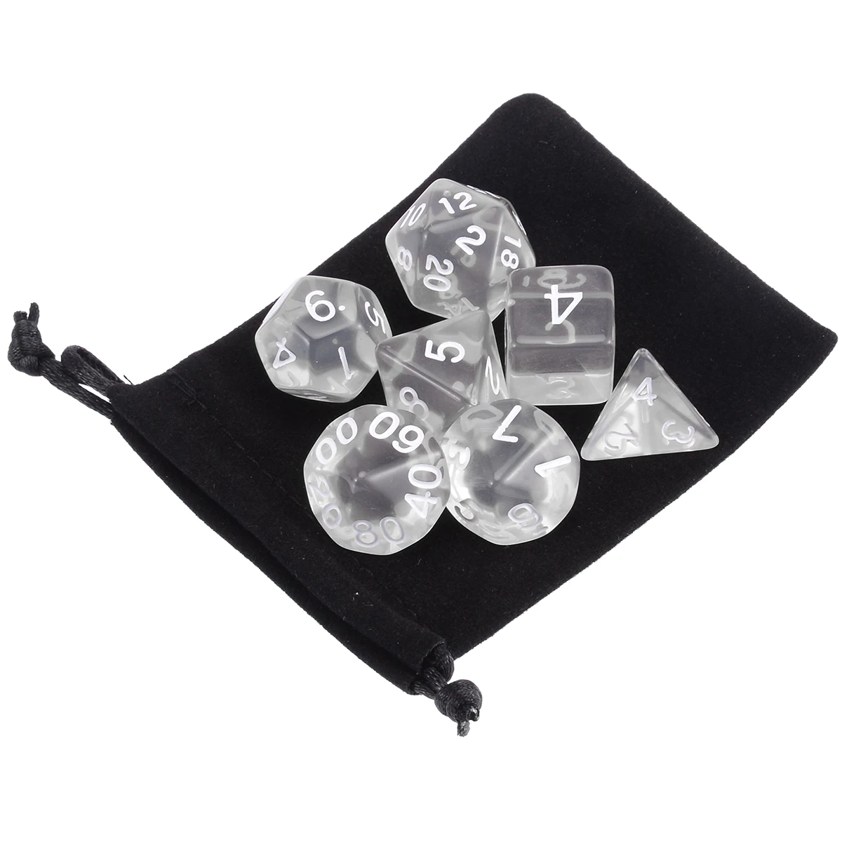7pcs/lot White Polyhedral Transparent Dices Multi-side  With Cloth Bag For Gaming  Dungeons and Dragons RPG Game
