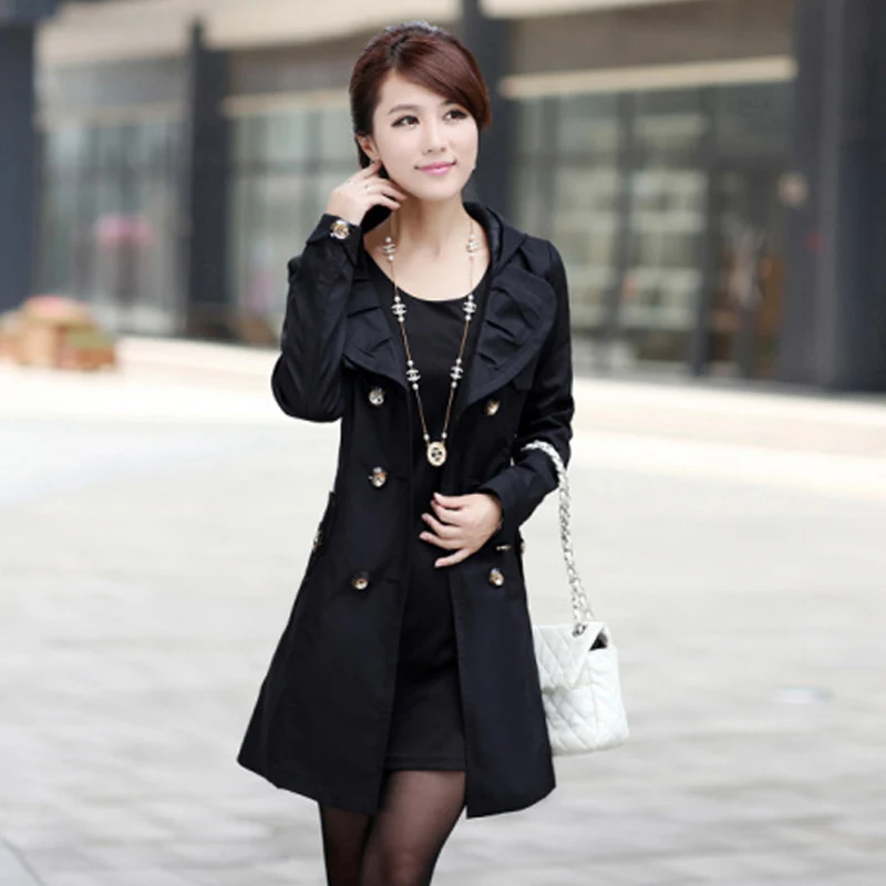 Spring Autumn new women windbreaker coat fashion fertilizer plus Large size Slim thin coat fat mm medium long trench coatODFVEBX