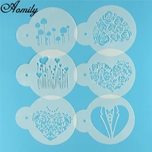 Aomily 6 шт./набор, на День святого Валентина, сделай сам, трафареты для торта, Аэрограф для рисования, художественные формы, инструменты для украшения помадки, кофе, эспрессо, трафареты