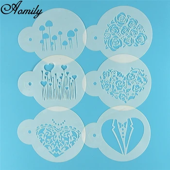 

Aomily 6pcs/Set Valentine's Day DIY Cake Stencils Airbrush Painting Art Molds Fondant Decorating Tools Coffee Espresso Stencils