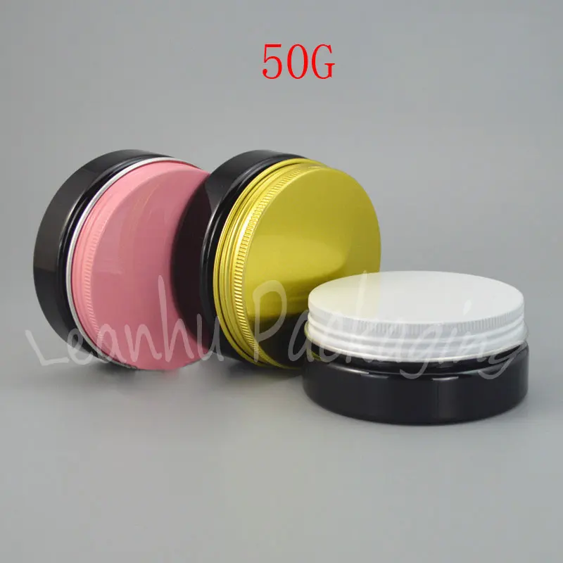 

50G Black Plastic Cream Jar Aluminum Cover , 50CC Mask / Cream Sub-bottling , Empty Cosmetic Container , Wide Mouth Jar