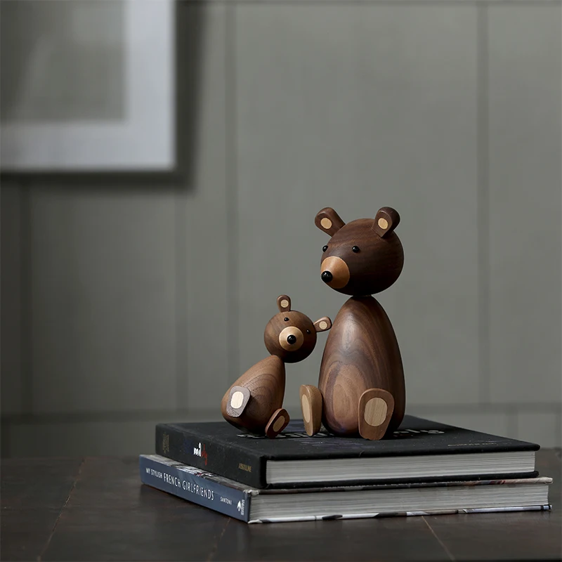 Christmas Gift Little Bear is Nordic Vintage Home Decoration Accessories for Room Decor Figurine Walnut Wood  Cute Baby Toys 4