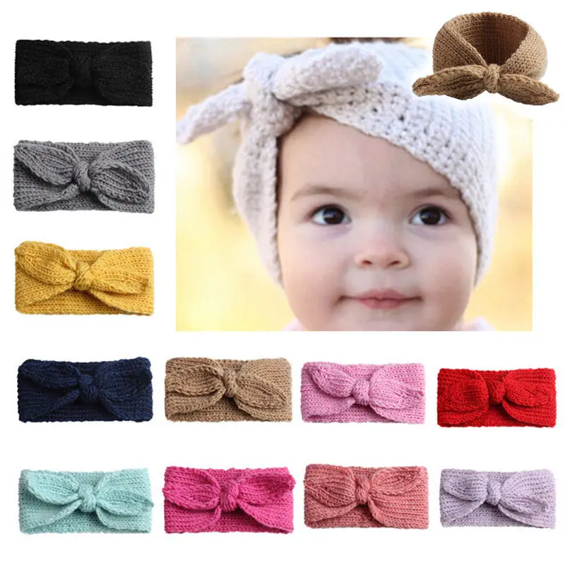 11 Colors Available Knit Bow Crochet Baby Headband Toddler Girl