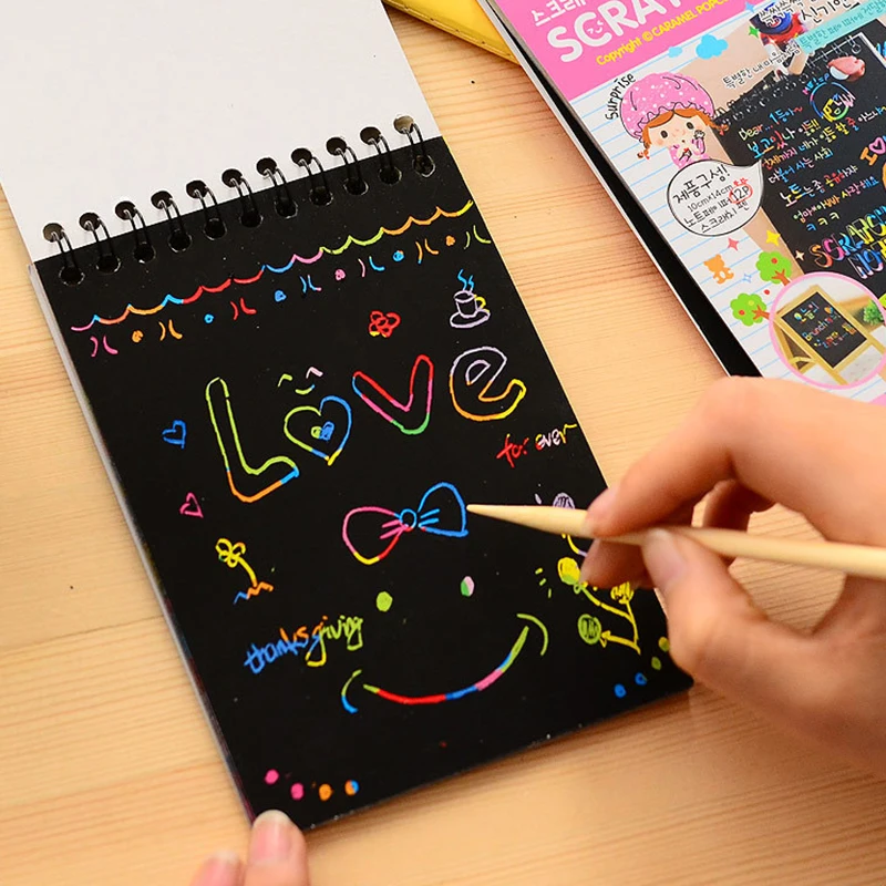 Бумага для рисования DIY живопись развивающие игрушки для детей Новые забавные Рисование царапины Дети Рождество красочные черные с деревянной палкой