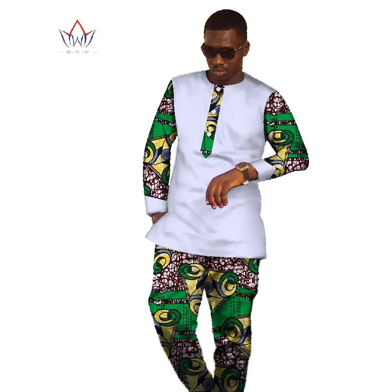 Новинка 2017 года комплекты брендовая одежда мужские рубашки с длинным рукавом Дашики Африканский принт мужские топы и длинные брюки плюс