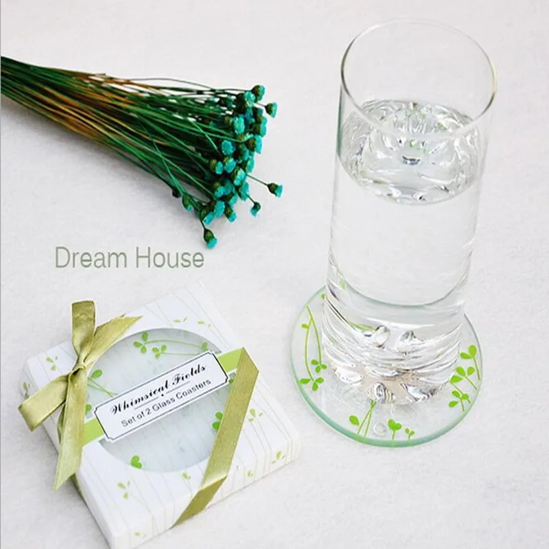 

CFen A's Round green leaf Glass Coasters Drinks Tea Cup Holder Mat Pad Wedding coasters Table placemat decor Wedding gifts