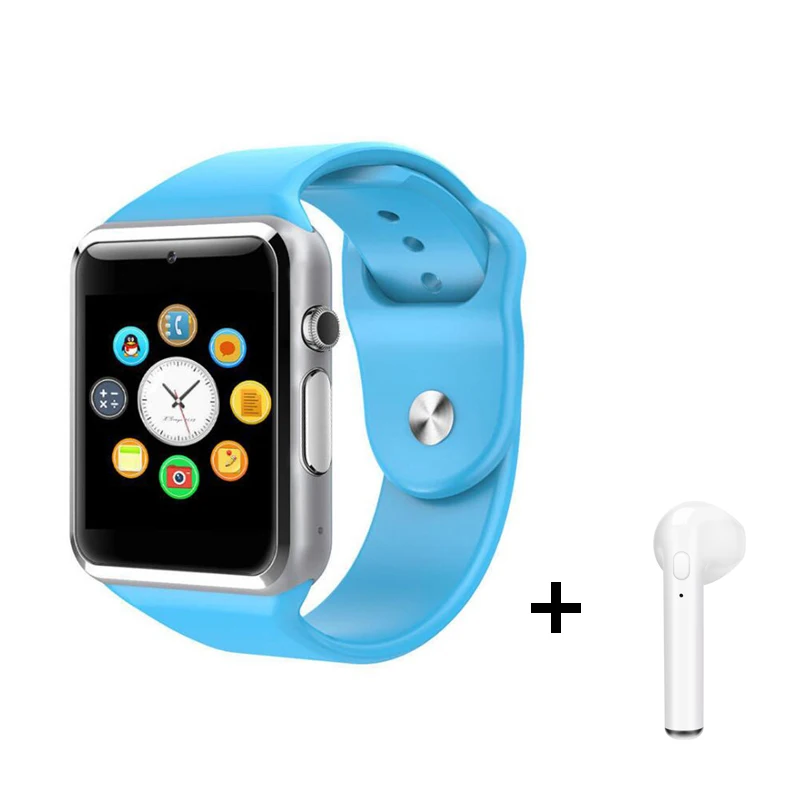 Blue A1 наручные часы Bluetooth Смарт часы Спорт Шагомер с sim-камерой Smartwatch С подарочной коробкой для Android iPhone PK iwo 8 GT08 V8 - Цвет: Blue