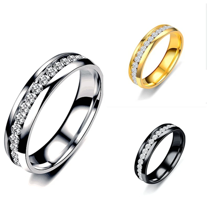 Romantic Wedding Jewelry Rings Titanium Steel Rings For Couples Small CZ Crystal Finger Accessories