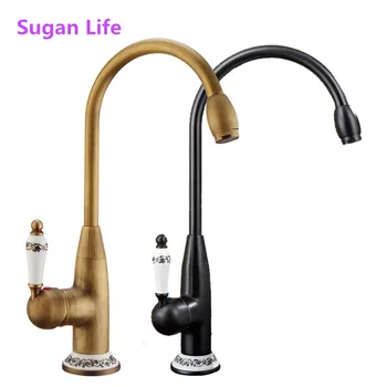 

European Antique Kitchen Faucets Rubbed Black Bathroom Faucet Crane Single Handle Swivel Sink Tap Hot Cold 360 Degree