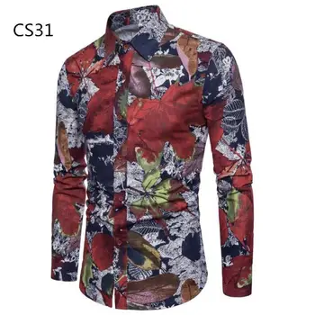 

Men's high - end long - sleeved shirts hot sale casual new cotton and linen long - sleeved shirts fashion printed long - sleeve