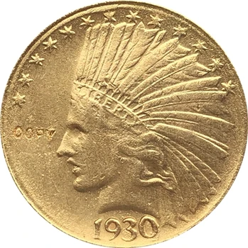 

24- K gold plated 1930-S Indian head $10 gold coin COPY