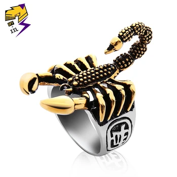 

OFF-XXL Punk Vintage Scorpion Pattern Mens Ring Antique Silver Gold Color Round Stainless Steel Titanium Rings for Male Jewelry