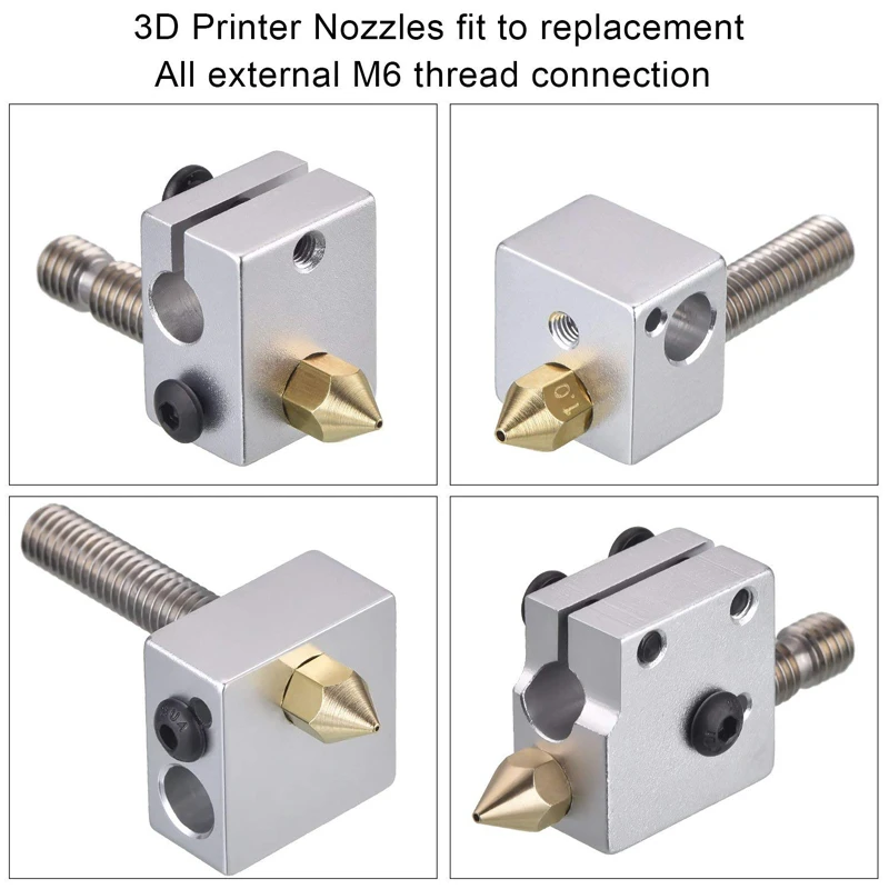 3D Nyomtató alkatrészek MK7 MK8 Szívócső 0.4mm 0.3mm 0.2mm 0.5mm Garas extruder threaded 1.75mm 3.0mm Izzószál fejét Sárgaréztábla nozzles Rész