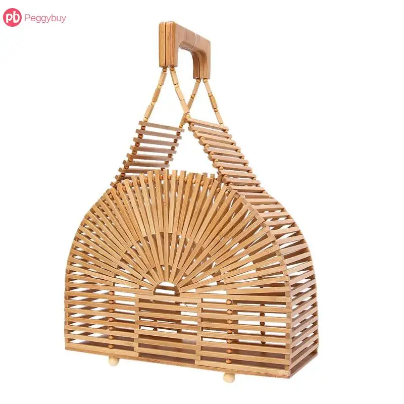

Unique Hot Creative Summer Bamboo Top Handle Bags Beach Vacation Travel Mini Tote Women Girls Handbags Wristlets