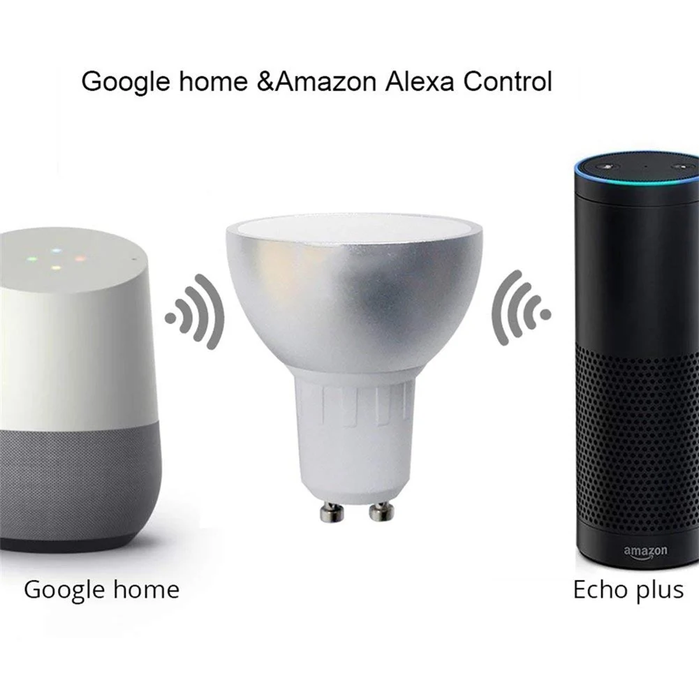 Умная лампа Wi-Fi GU10 RGBW 5 Вт светодио дный затемнения Совместимость с Alexa и Google дом дистанционного Управление на смартфон Tablet 50 Вт