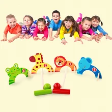 Animale di legno Porta Palla Enducation Giocattoli di Sviluppo Per I Bambini Croquet Cue Sport Indoor Mini Golf Outdoor Sport Giocattolo(China)