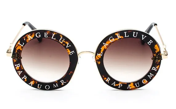 Круглые Солнцезащитные очки в стиле ретро с английскими буквами Пчелка Для мужчин Для женщин UV400 брендовые дизайнерские модные 45319 - Цвет линз: C4 leopard tea